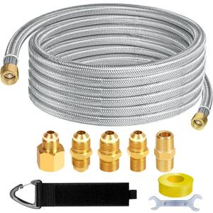 12FT Stainless High Pressure Braided Propane Hose Extension with Conversion Coupling 3/8" Flare to 3/8" Male Flare,3/8" Male NPT,1/8" NPT Male, 1/4" Male NPT,1/2" Female NPT for Heater,Grill,Fire Pit