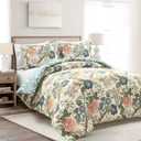Lush Decor Sydney Reversible 100% Cotton Duvet Cover Set, 3 Piece Set, King, Green & Blue - King Bedding Set - Vintage, Cottage, Coquette Bedroom Decor