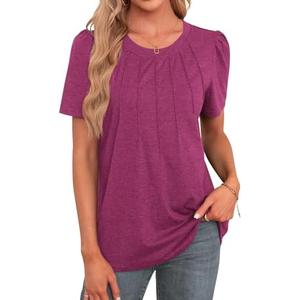 Agnes Urban Womens Tops Dressy Casual Short Sleeve Shirts Summer Loose T Shirts Trendy Tops Pleated Tunic Blouses, XL