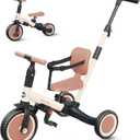 newyoo Toddler Tricycle with Push Handle for 1-3 Year Old, Toddler Bike, Birthday Gift and Toy for Boys and Girls, 5 in 1 Kids Trike, Balance Bike with Backrest and Safety Belt, Khaki, TR007