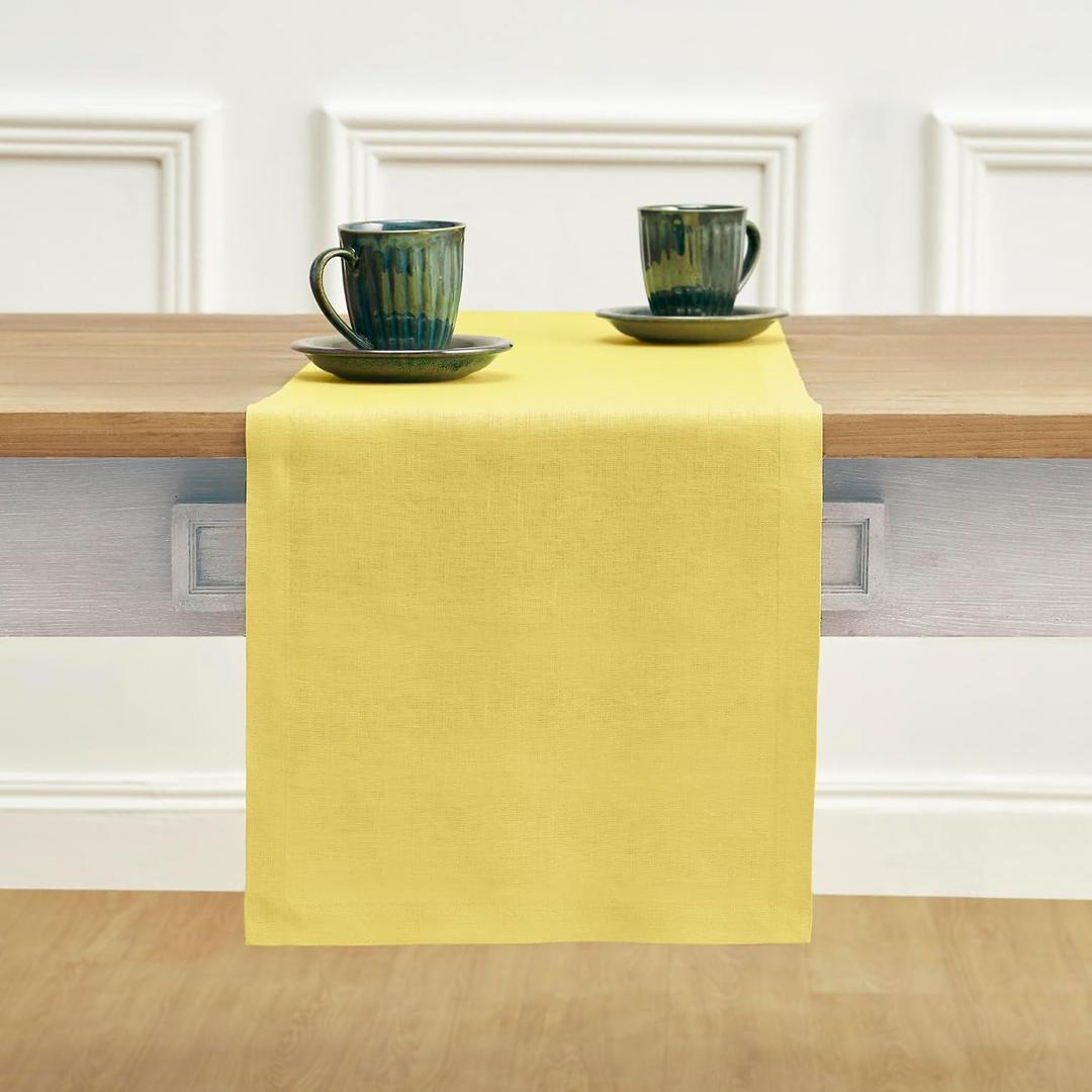 Solino Home Linen Table Runner 72 Inches Long - 100% Pure Linen Sunshine Yellow Dining Table Runner 14 x 72 Inch for Spring, Summer - Fete
