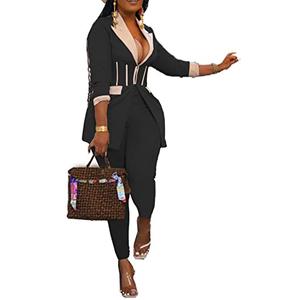 Recious Womens Sexy 2 Pieces Denim Printed Zipper Jackets Bodycon Pants Party Clubwear Tracksuit Outfits Set (Black, XL)