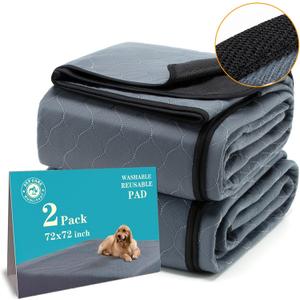 Bunlitent Washable Pee Pads for Dogs 72x72, 2 Pack, Extra Large Reusable Puppy Pads, Dog Training Pads with Quick Dry, Large Anti-Slip Dog Pee Pads, Whelping Pads, Potty Pad (Gray)