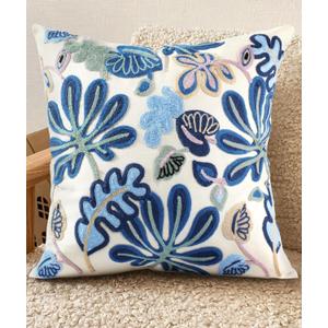 Embroidered Throw Pillow Cover - 18x18 Decorative Pillow Cover with Zipper Aesthetic Cute Design Boho Spring Summer Throw Pillowcase for Living Room Couch Sofa Bed, Abstract