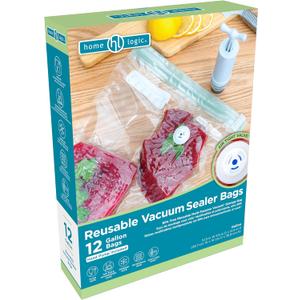 Home Logic Vacuum Sealer Reusable Bags  Freezer, Microwave & Sous Vide Safe Food Storage  12 Gallon Bags, 10.5 Inch Width