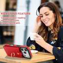 Folosu Compatible with iPhone 17 Pro Case Wallet with Card Holder, 360Rotation Finger Ring Holder Kickstand, RFID Blocking Leather Protective Double Buttons Shockproof Cover 6.3 Inch Red