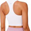 PINSPARK Racerback Crop Tank Tops for Women Longline Padded Sports Bra Scoop Neck Workout Yoga Top (X-Large, White)