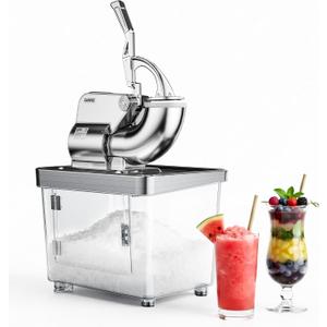 Commercial Ice Crusher 750LBS/H, 350W Electric Snow Cone Machine with 4 Stainless Steel Blades, 2000RPM, 8.98Gal Hopper Shaved Ice Maker with Safety On/Off Switch for Home, Restaurants, Bars, White