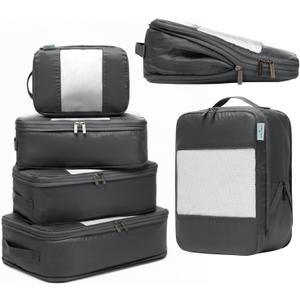 6-Pack Large Compression Packing Cubes for Travel - Lightweight Compression Packing Cube Set, Water-Resistant Luggage Organizer Bags & Suitcase Organizers, Travel Cubes for Carry-On, Checked Luggage (Charcoal)