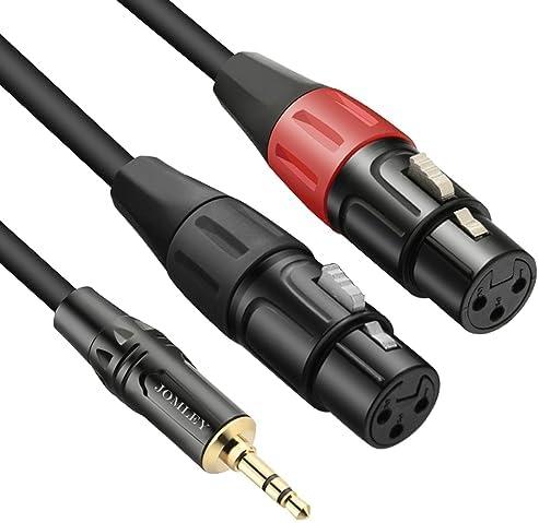 JOMLEY Dual XLR Female to 3.5mm Y-Splitter Cable, Unbalanced XLR Female to 1/8 Inch Mini Jack TRS Stereo Aux Interconnect Audio Mic Breakout Patch Cord - 3 Meter