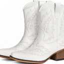 IUV Cowboy Boots for Women Ankle Cowgirl Booties Pointed Toe Western Short Chunky Classic Boot, Size 9