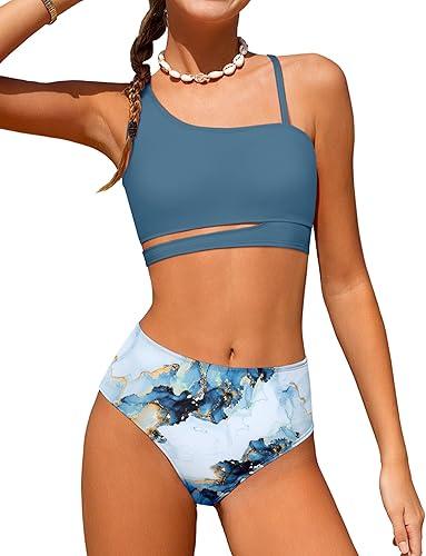 Queenstyle Girls Swimsuits Bikini Set Kids Cutout Bathing Suit Bikini Top Two Piece Girls' Swimwear 13-14Y