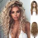 Natural Long Curly Wigs for Women Light Brown Wigs Synthetic Hair Ombre Wigs for Women Carnival Party Cosplay Halloween Costume Wig