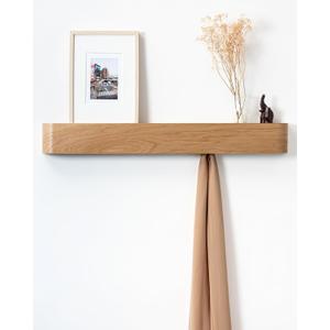 Wall-Mounted Coat Rack 'Toke' - Modern Design Coat Rack with Hidden Wall Hooks - Solid Wood Veneer Panel Coat Hanger - Oak