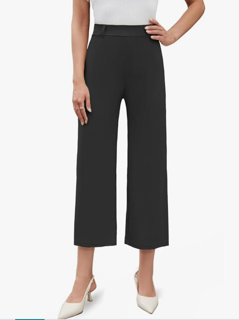 Agenlulu 2025 Summer Women's Stretchy Wide Leg Dress Pants High Waisted Capri/Ankle UPF50+ Cooling Cropped Casual Slacks, L