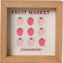 Strawberry Decor Kitchen Sign for Shelf, Strawberry Wood Sign for Tiered Tray Decor Summer Home Decoration 6”x6" (Fruit Market Strawberry)