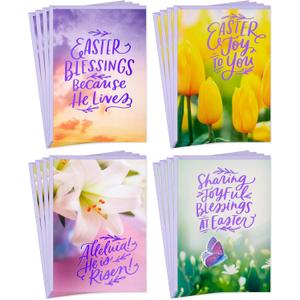 DaySpring Religious Easter Cards Assortment (16 Cards with Envelopes, 4 Designs) Tulip, Lily, Butterfly, Nature