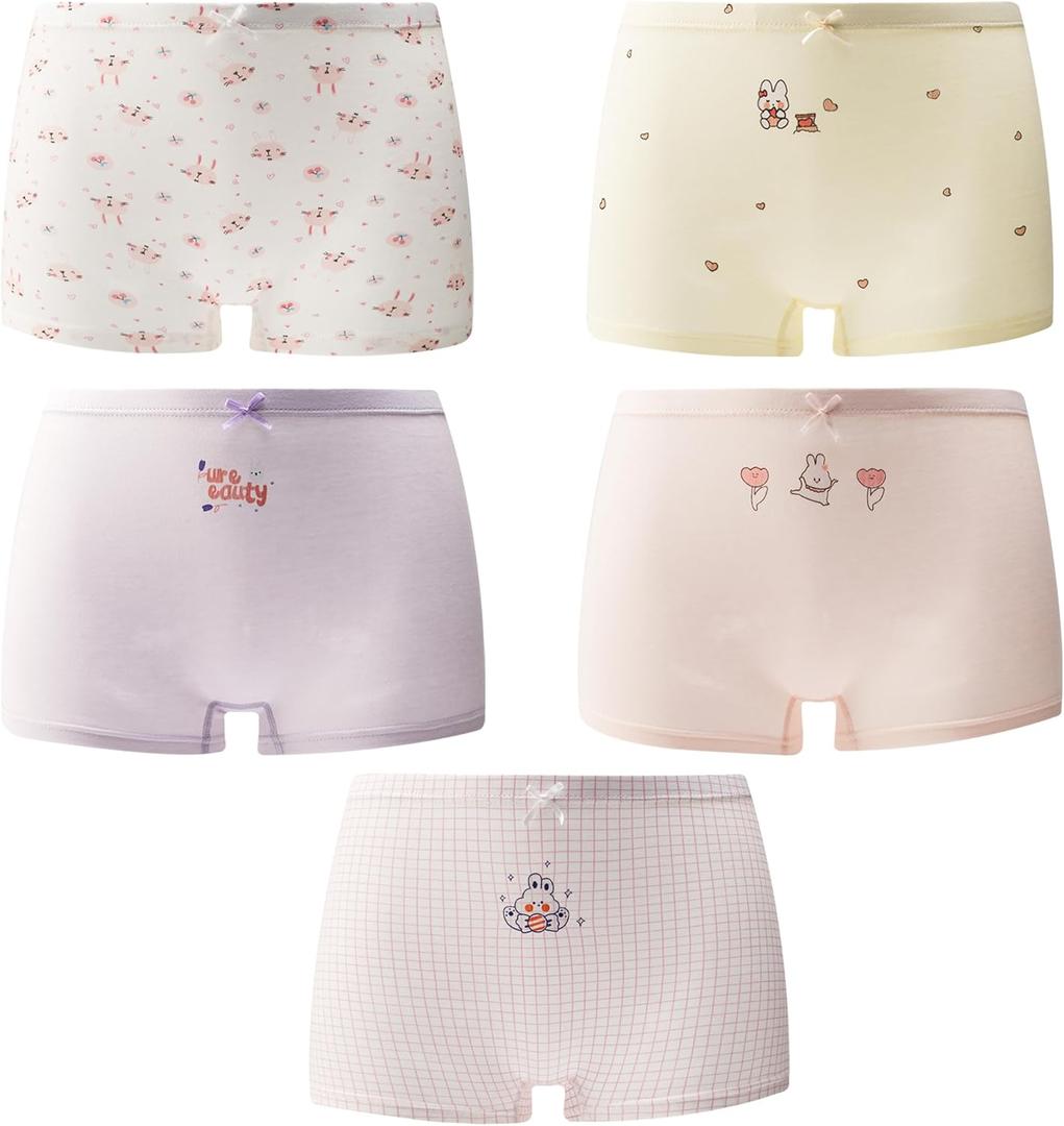 Girls Cotton Underwear Soft Boy Shorts Kids Boxer Briefs Panties(Pack of 5) (7-8, Bunny)