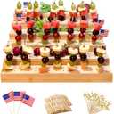 Skewer Holder: Bamboo Six Tier Food Stand with 180 Holes - Includes 200 Pcs Skewer, 100 Pcs US Toothpick Flags, and 100 Pcs Bamboo Forks - Ideal for Buffet, Cocktail Parties, and Catering Events (Nature)