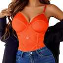 Avidlove Lingerie for Women Sexy Corset Garter Lingerie Set One Piece Teddy Bodysuit Boudoir Outfit (Orange, XL)