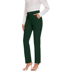 Women's Stretch Business Straight Leg Dress Pants with Pockets Wear to Work Casual Suitpants (Medium, A-dark Green)