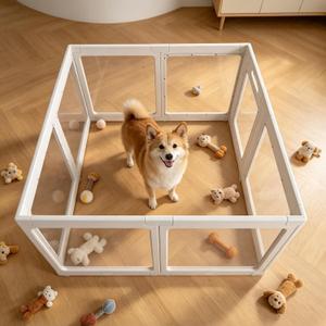 Clear Acrylic Dog Playpen with Door, (White, 23.6H, 8 Panesls), Indoor Dog Fence with Safety Lock, Easy Clean Play Pen for Dogs & Pets, Tool-Free Setup, for Puppies & Small Dogs