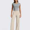 G4Free Women's Ribbed Knit Wide Leg Pants with Pockets Lightweight Stretchy Yoga Pants Casual Lounge (XL)