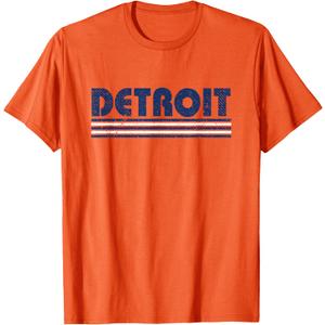 Detroit Vintage 80s Retro Style Orange T-Shirt (Small)