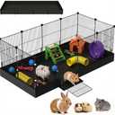 Guinea Pig Cages DIY Small Animal Playpen with Waterproof Liner, Expandable Cage for Guinea Pigs, Metal Wire Yard Fence Rabbit Cage (12 Panels - 48"L x 24"W x 16"H)