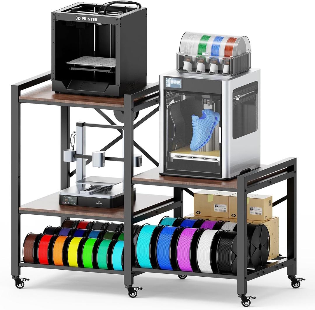 Heavy-Duty 3D Printer Stand with Filament Storage, Mobile 3D Pinter Table for 3 Printers, Large Pinter Workstation with Locking Metal Casters