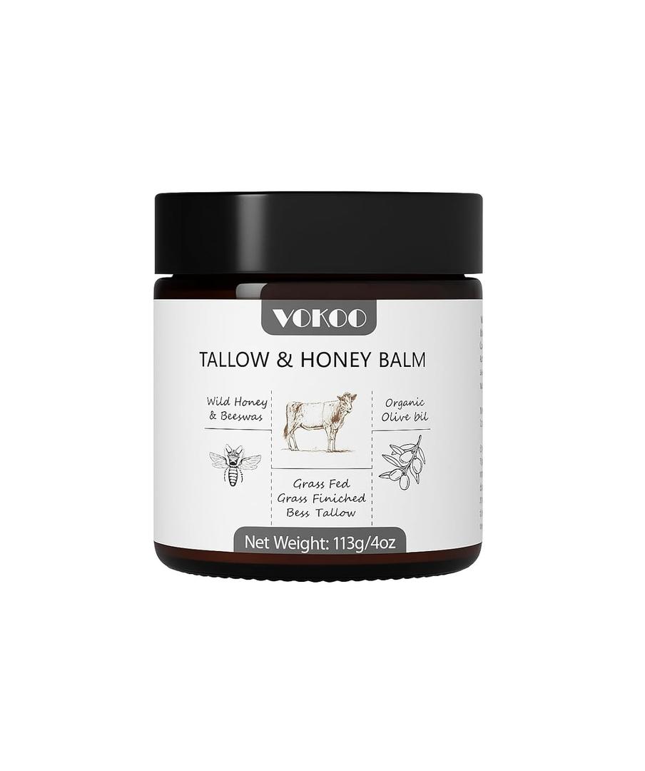 Beef Tallow for Skin (4 OZ), Organic Beef Tallow and Honey Balm, Grass Fed Beef Tallow for Face and Body, Deeply Hydrating Tallow Face Moisturizer with Quick Absorption, Best Before: 12/2027
