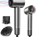Hair Dryer - Negative Ionic Blow Dryer with 150000 RPM High Speed Brushless Motor for Fast Drying, Low Noise, HD Display Hair Dryer with Diffuser and Nozzle, 5 Temps & 2 Speeds