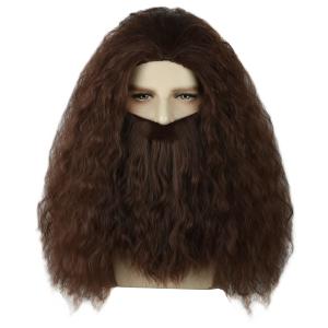Topcosplay Men's Wig and Beard Dark Brown Wizard Wigs Halloween Costume Cosplay Party Wig