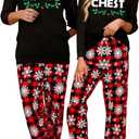 FASHGL Couples Matching Christmas Pajamas Set Men Women Xmas Long Sleeve Pullover Pjs Sets Soft Warm Holiday Sleepwear (XX-Large, Men Black-3)