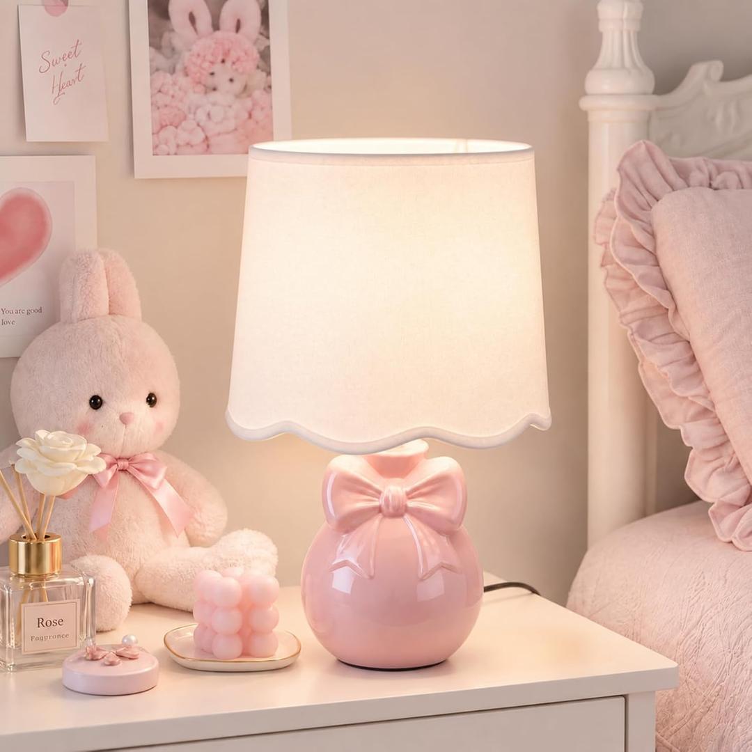 1 Pack Pink Bow Table Lamp for Girl's Room 16" Cute Lamp for Kids Bedroom