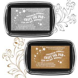 Fuyoooo 2 Pack Stamp Pad Craft Ink Pad Set for Rubber Stamps Metallic Gold & Silver for Wedding Invitations Scrapbooking Card Making Embossing DIY Art Projects Supplies