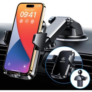 [True Anti-Vibration] Car Phone Holder VANMASS2025 Ultimate Military-Grade UpgradedSuction Cell Mount Truck Stand Cradle for Dashboard Windshield Vent for iPhone 16 Pro Max 15 14 13 Samsung Android (Black)