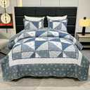 Oversized King Size Grey Floral Plaid Patchwork Quilt Set 128x120 Extra Wide Super King Size Rversible Quilted Bedspread Coverlet Set 3-Piece Comforter Bedding Set Bed Cover with 2 Pillow Shams | Oversized King Quilt, 128x120 Quilt, Rversible Quilt, Lightweight Quilt, Grey Floral Quilt, All-Season Use