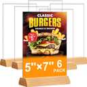 5x7 Acrylic Sign Holder - T Shape Clear Flyer Holder with Wood Base, 6 Pack Double Sided Picture Frames, Plastic Table Menu Display Stand for Wedding, Office, School, Restaurant