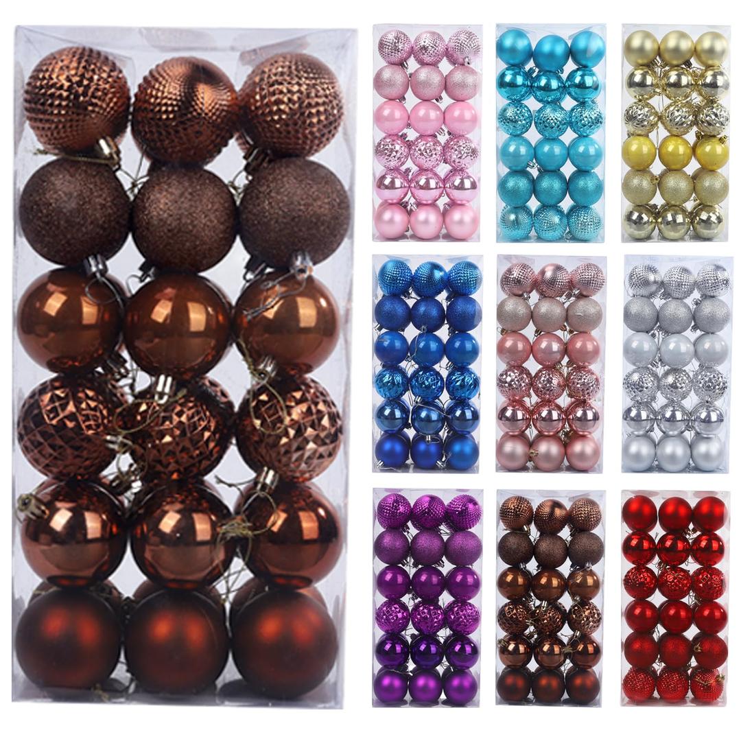 36 Pcs Christmas Ball Ornaments Brown Christmas Ornaments Set for Valentine's Day Christmas Tree Decorations Shatterproof Large Xmas Bulk Balls 2.36 Inches Hanging Decor for New Year Party