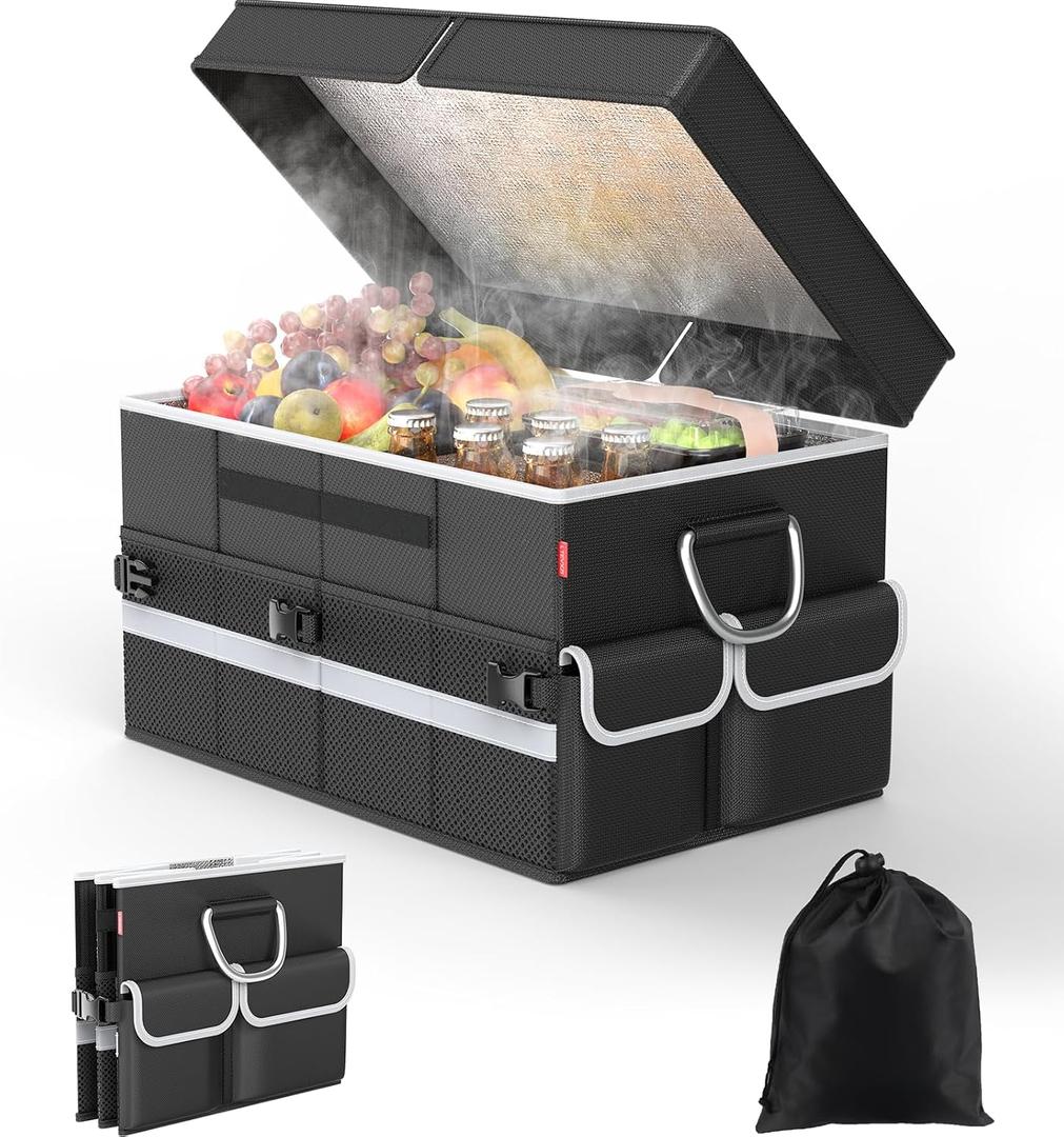 Cooler Bag – Soft Travel Cooler Holds 45 Cans, Stays Cold for 8H & Warm for 7H – Portable Car Trunk Organizer for Camping, Beach, Picnic-Black, X-Large