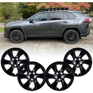 17 inch Hubcap Wheel Covers Compatible for 2019-2025 Toyota RAV4, Durable ABS Plastic Rim Covers (Set of 4), Fit for 19-25 RAV4 17" Standard Wheels - Snap On Tire Cover Replacement (Glossy Black)