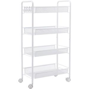 JANE EYRE Rolling Utility Storage Rack Cart on Wheels, Trolley Carft cart, Multi-Purpose Organizer Shelf (White, 4 Tier)