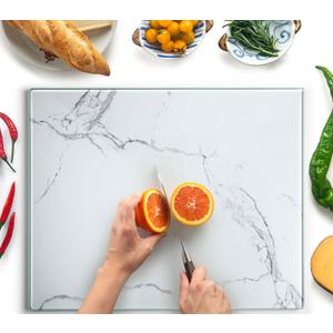 Kitchenville Glass Cutting Board 20x16: Tempered Glass Kitchen Counter Protector - Durable- Scratch-Resistant, Heat-Proof - Design 2 - White Marble Effect