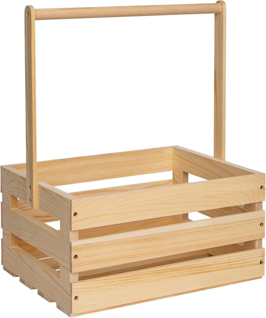 1 pack Wooden Crate With Hangers,Wood Baby Gift Crates,Wooden Crates For Storage With Handle ,Natural Solid Wood Storage Crates (1)