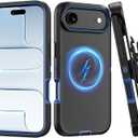 Compatible with iPhone 17 Air Case, with Belt Clip Holster Heavy Duty Rugged Shockproof Magnetic Wireless Charging Full Body Protection Kickstand Cover for iPhone 17 Air Phone Black+Blue