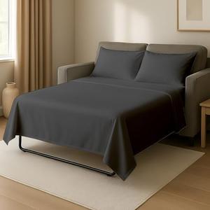 Cottingon 4 PC's Sleeper Sofa Queen Sheets, 100% Brushed Microfiber Couch Sheets, Easily Fits Upto 6" Deep Pull Out Bed Matrress 60" X 74", Dark Grey