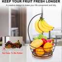 Livabber Countertop Fruit Basket Bowl with Banana Hanger, Modern Standing Fruit Vegetable Bowl Storage, with Banana Tree Holder for Kitchen Dinning Table (Round Wood, Black)