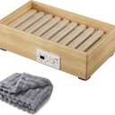 Premium Solid Wood Foot Warmer - Includes a Soft Throw Blanket, 21.7x11.8x6.3 Inches, Auto Temperature Control with Timer, Safe & Quiet Heating for Home Office