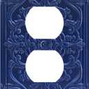 Decorative Outlet Covers Navy Blue 3D Floral Embossed 1 Gang Duplex Light Switch Cover Plate Unique Wall Plate Electrical Switch Plate Covers for Bedroom Home Decor